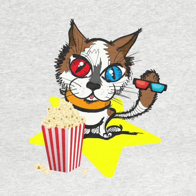 Funny Cat Popcorn Movies Glasses Cinema Fans Night Film Fun by Mamalika